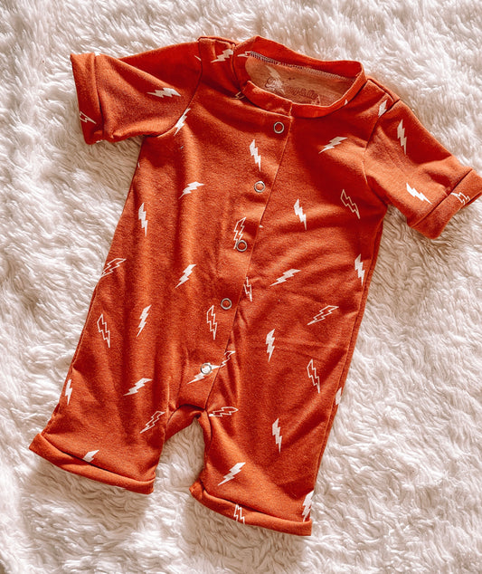 Orange Lightening Shorts Romper (RTS)