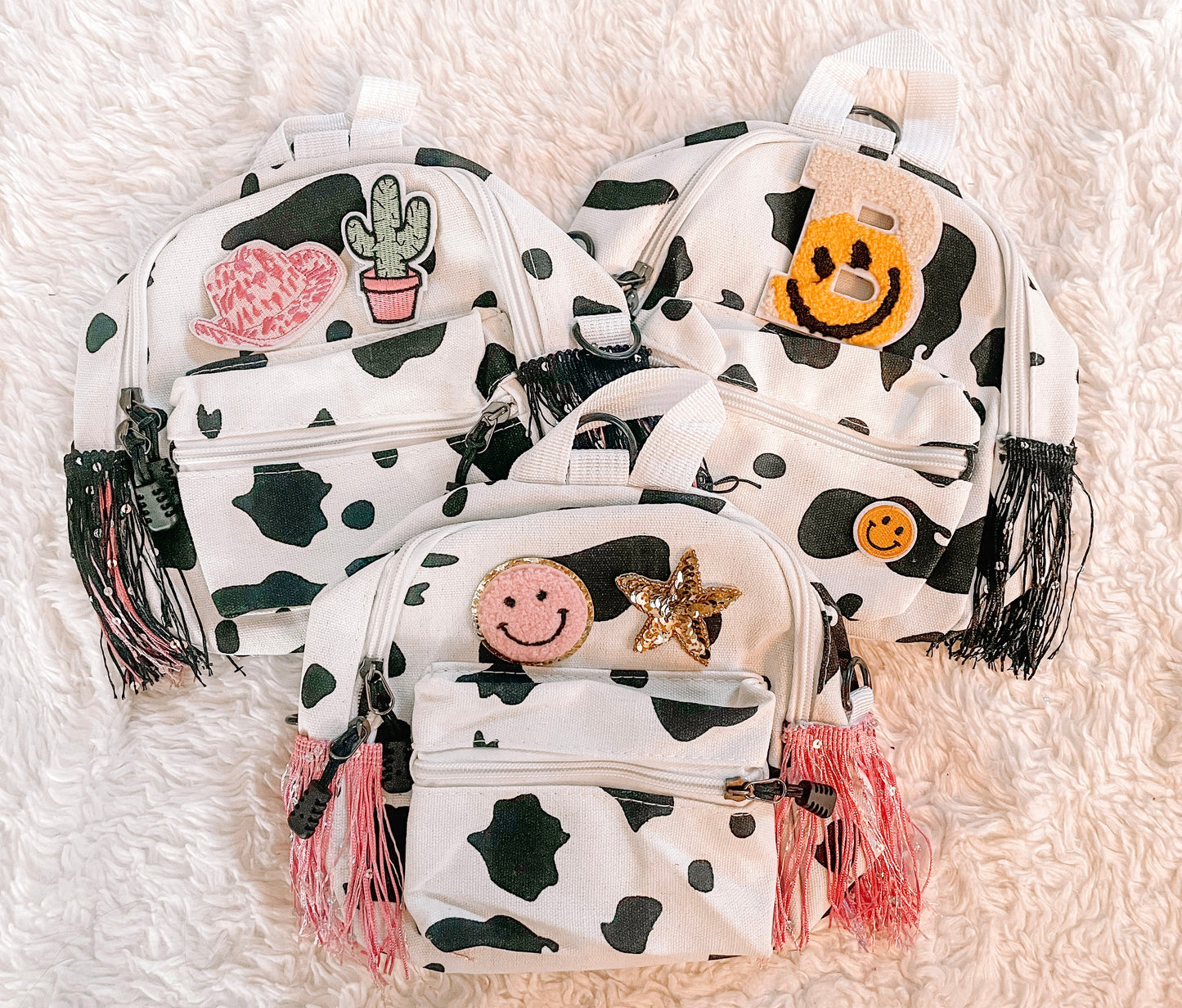 Smiley Star Mini Fringe Cow Backpack